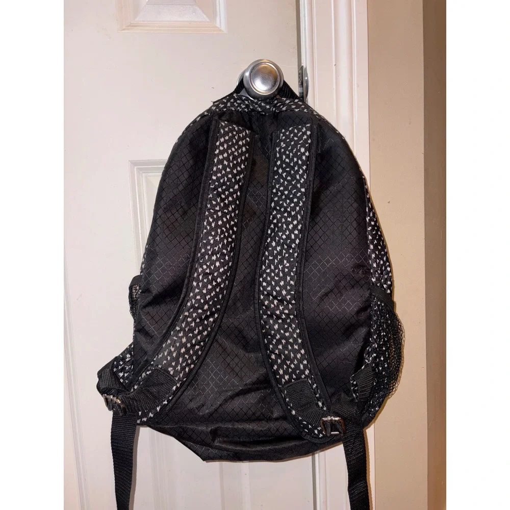 Thirty One‎ Backpack Black White Geometric Print Purple Zipper Mesh Pockets